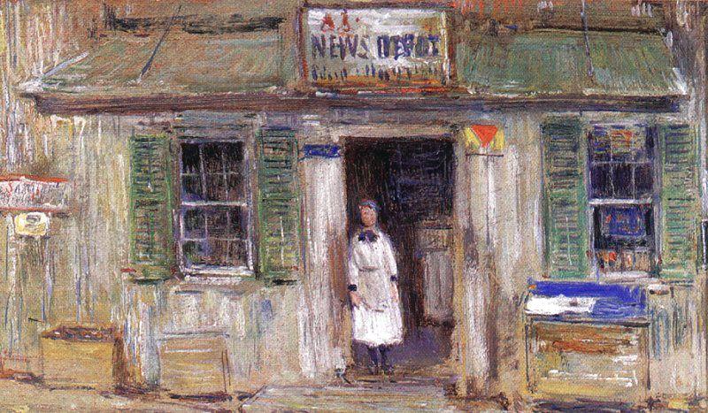 Childe Hassam News Depot at Cos Cob Norge oil painting art
